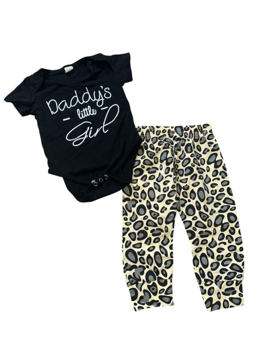 Baby Girl Daddy's Little Girl Leopard Pant Onesie Outfit Set